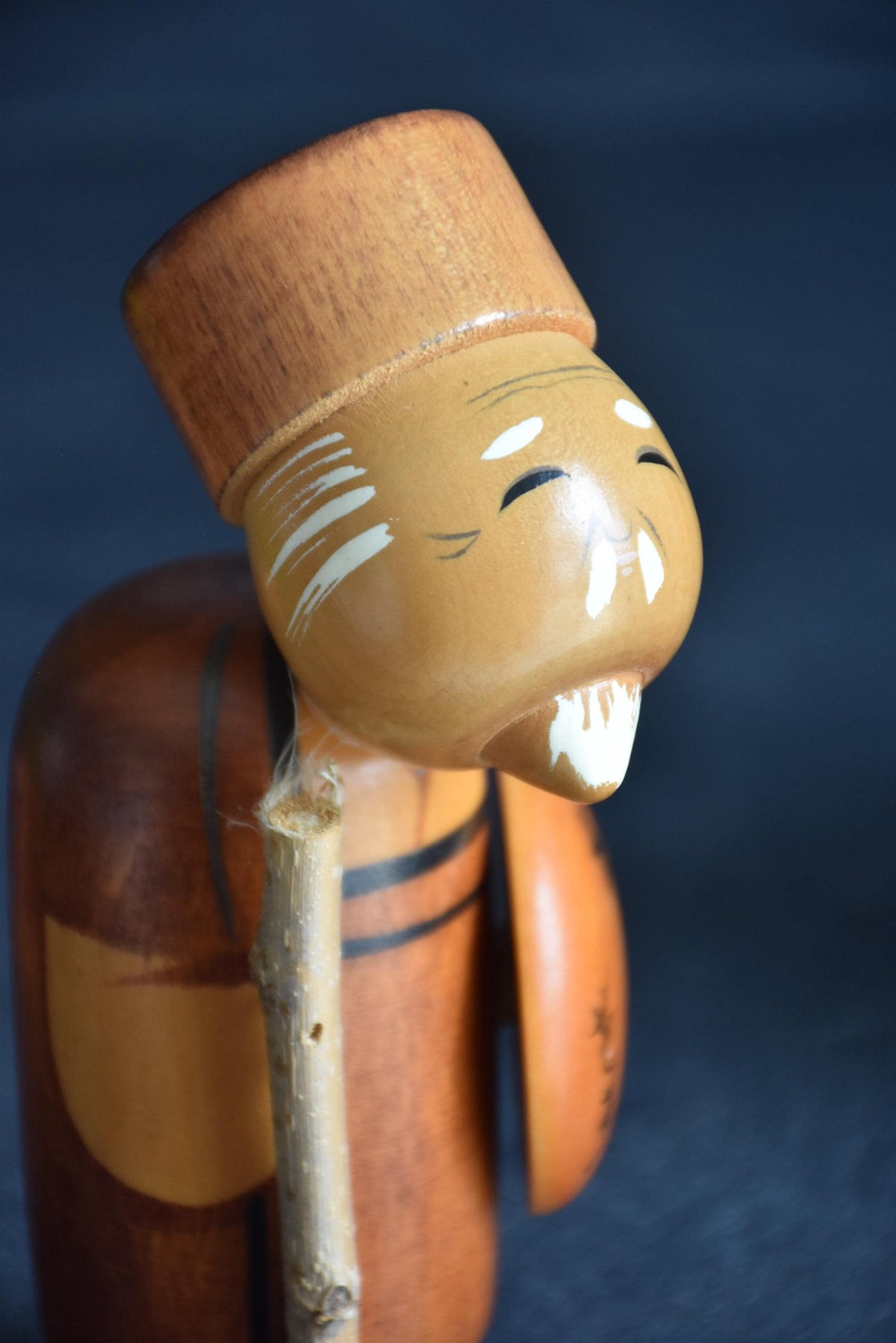 Hajime Miyashita Creative Kokeshi Matsuo Basho close up of the painted face with white hair and beard