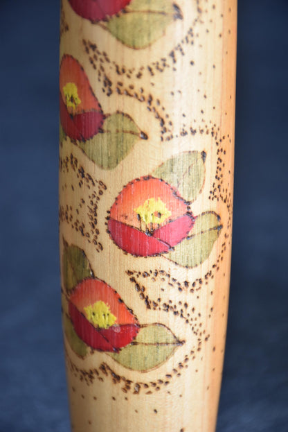 Kazuo Takamizawa sosaku kokeshi doll lower body featuring painted camellia flowers