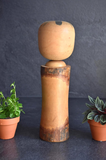 Large Wooden Kokeshi Doll Landscape Calligraphy back view showing plain wood grain