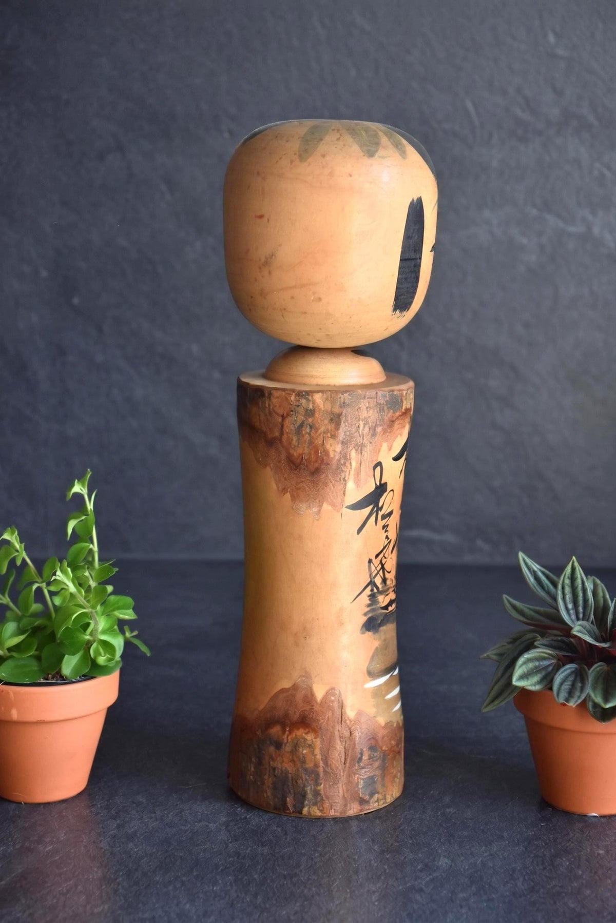 Large Wooden Kokeshi Doll Landscape Calligraphy alternative side view