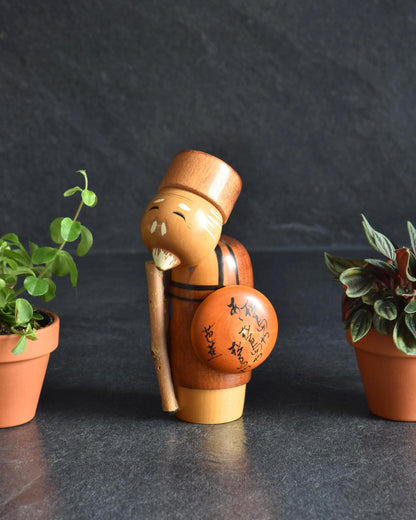Hajime Miyashita Creative Kokeshi Matsuo Basho doll depicting an elderly wanderer with a walking stick
