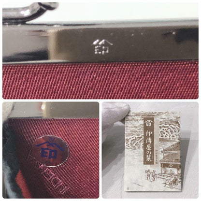 Inden Deerskin Gamaguchi Coin Purse interior details including metal frame stamp and authenticity tag