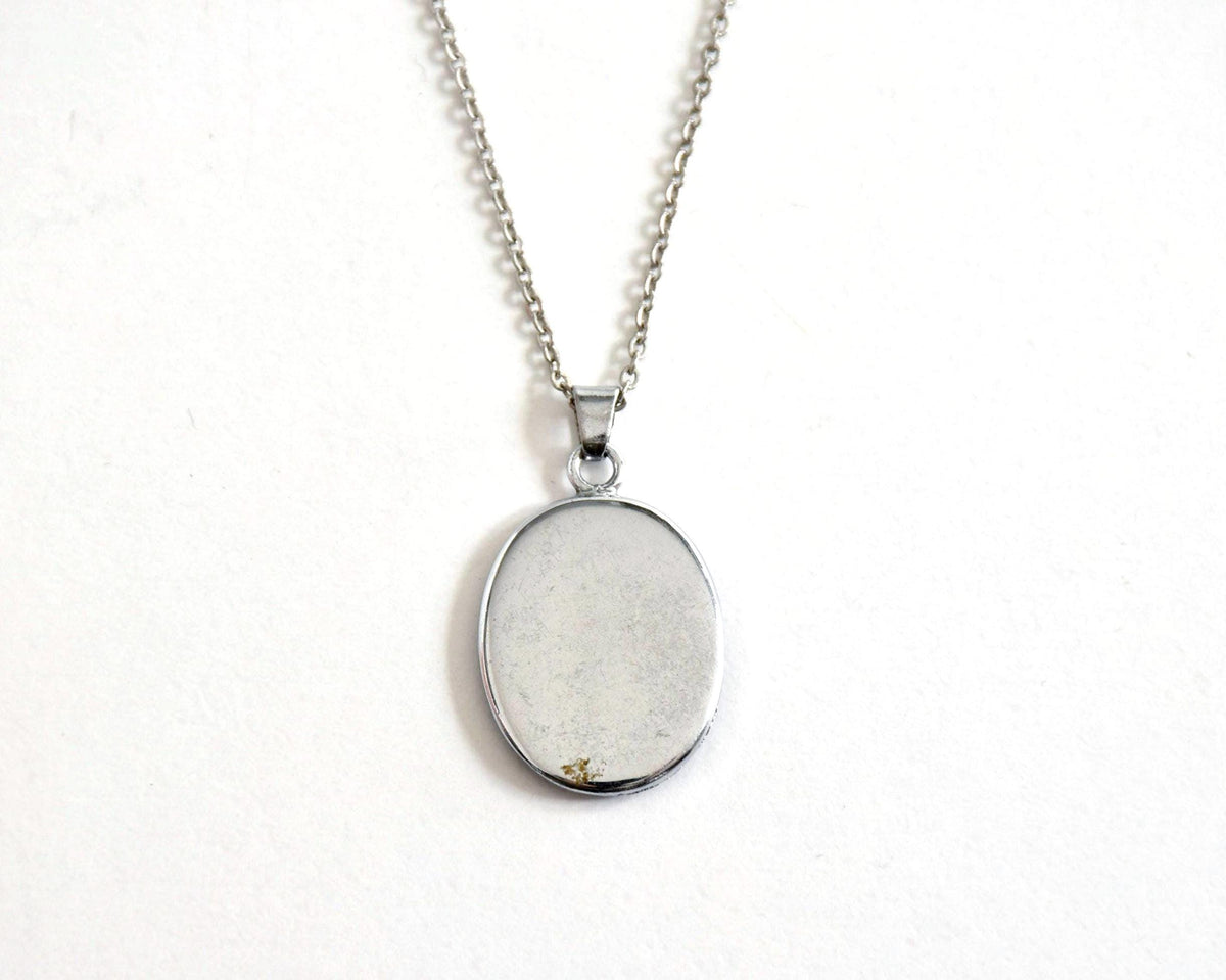 Japanese Zogan Floral Pendant Gold Inlay Damascene necklace reverse side on white