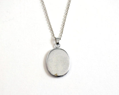 Japanese Zogan Floral Pendant Gold Inlay Damascene necklace reverse side on white