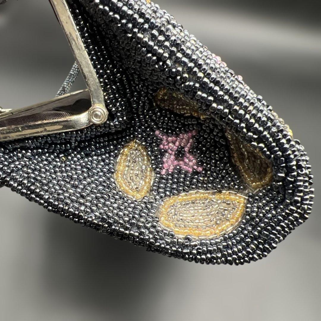 Japanese beaded handbag edge detail highlighting the fine glass seed bead craftsmanship