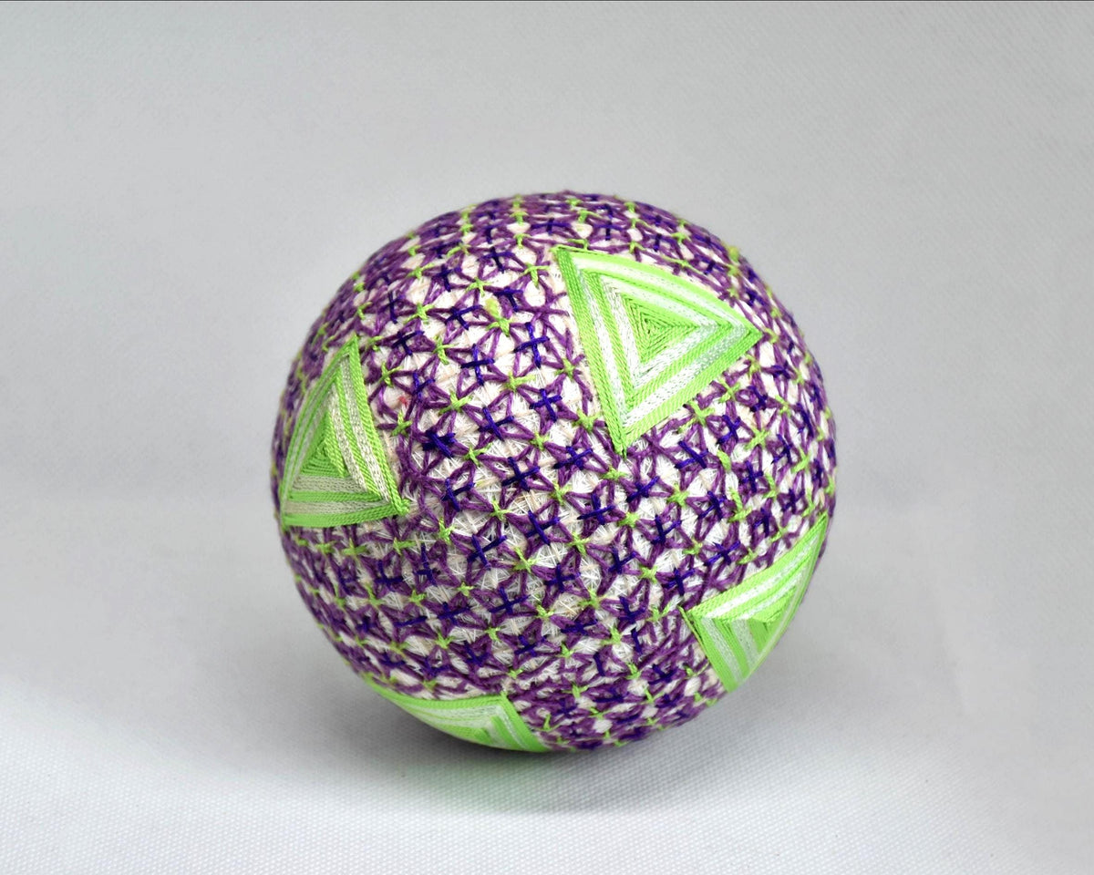 Hand-Embroidered Japanese Temari Ball Folk Art showing the back side.