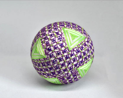 Hand-Embroidered Japanese Temari Ball Folk Art showing the back side.