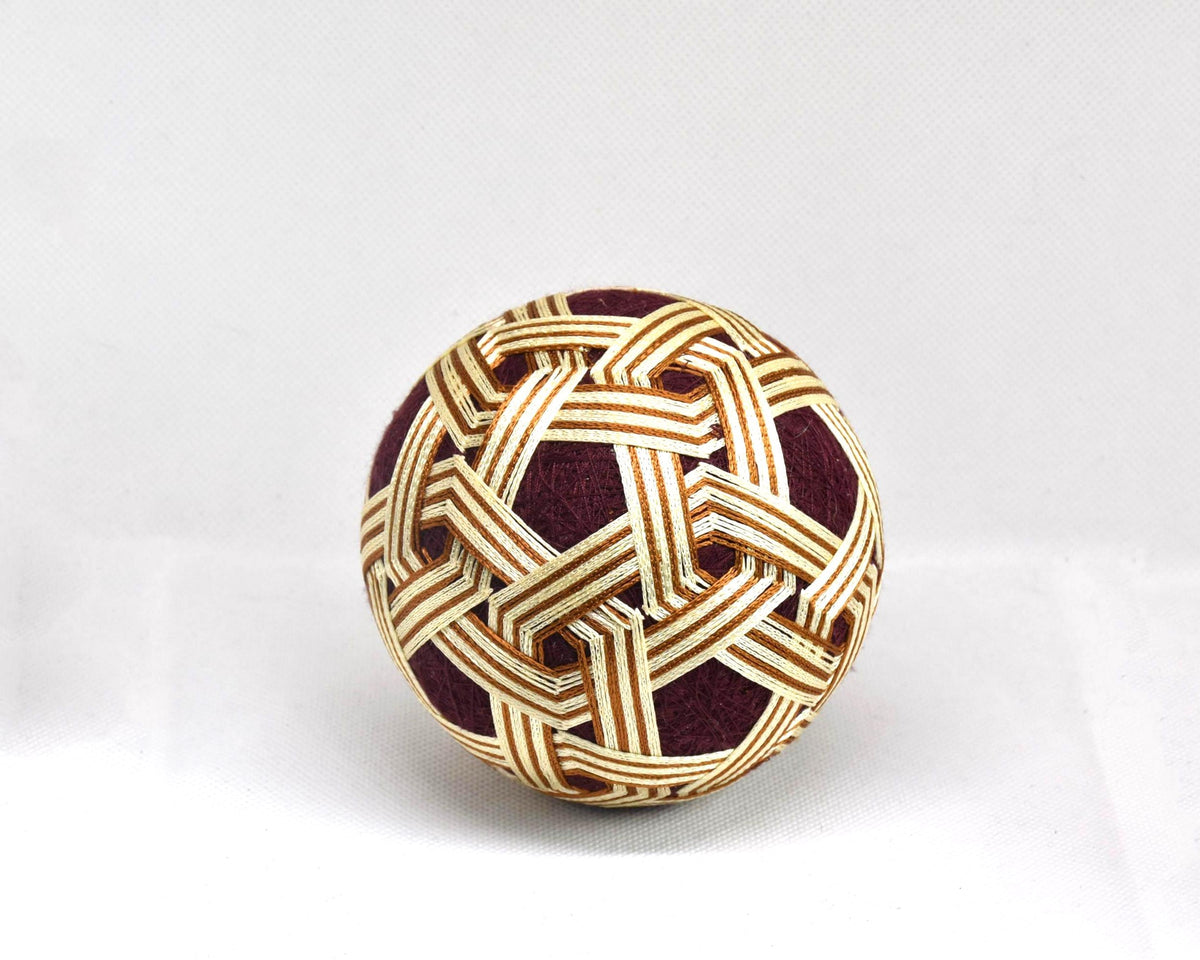 Hand-Embroidered Japanese Temari Ball Folk Art displayed centrally against a plain white background