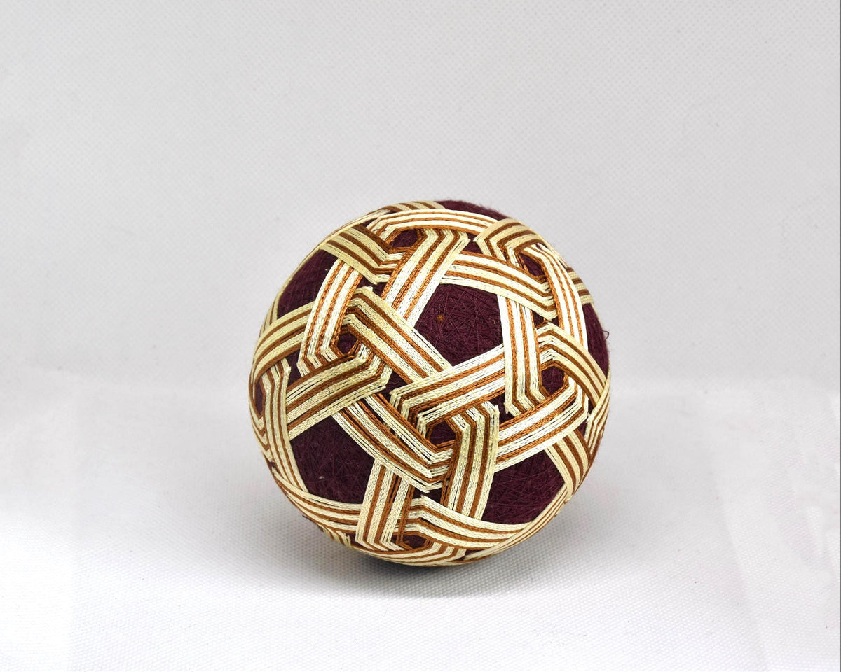Hand-Embroidered Japanese Temari Ball Folk Art shown from a slightly different front angle