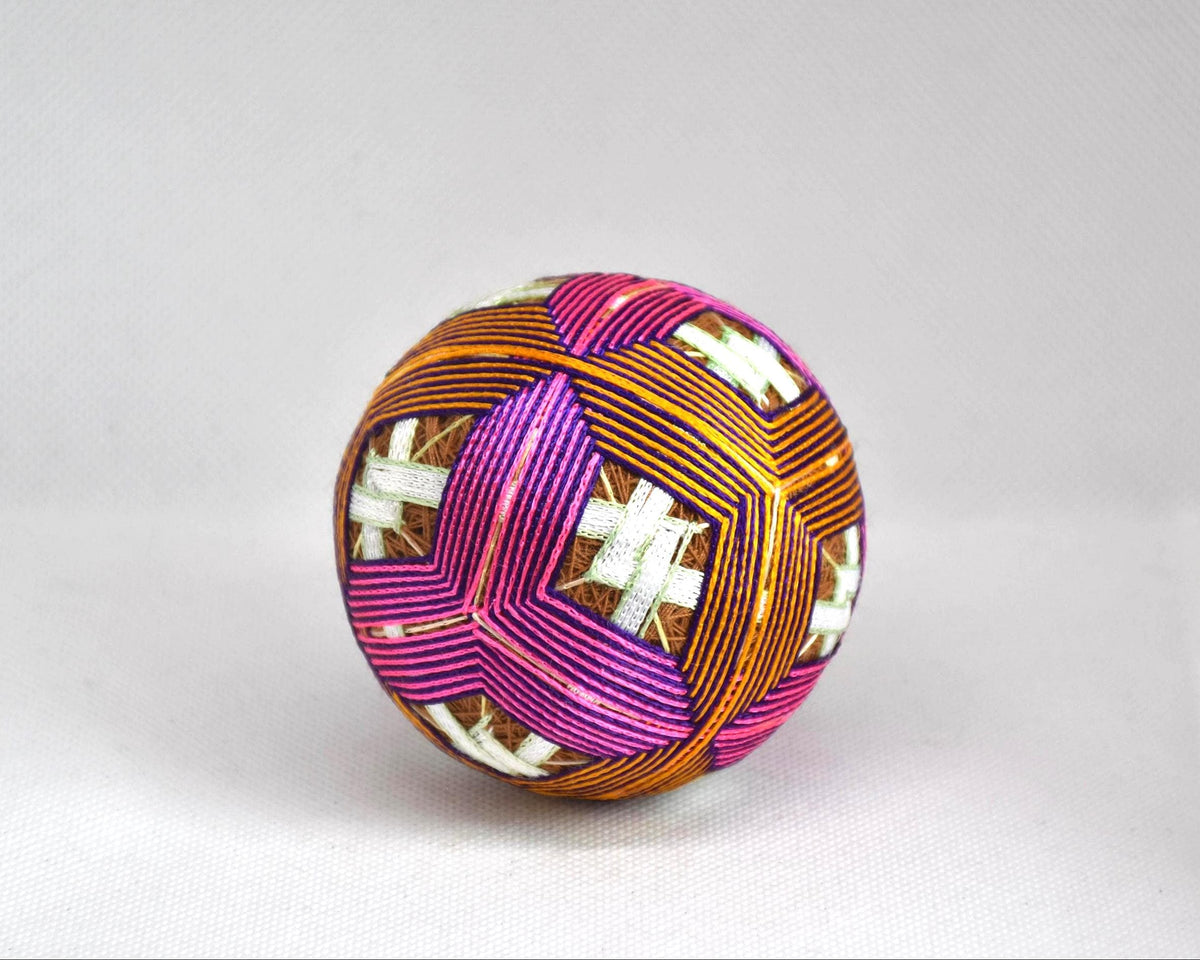Hand-Embroidered Japanese Temari Ball Folk Art back view