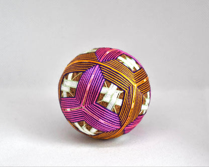 Hand-Embroidered Japanese Temari Ball Folk Art back view