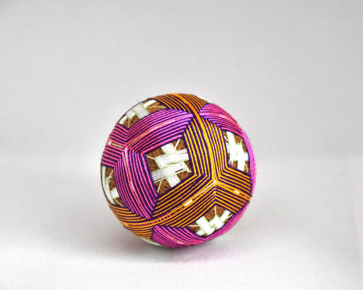 Hand-Embroidered Japanese Temari Ball Folk Art shown on a plain background