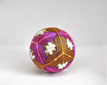 Hand-Embroidered Japanese Temari Ball Folk Art shown on a plain background