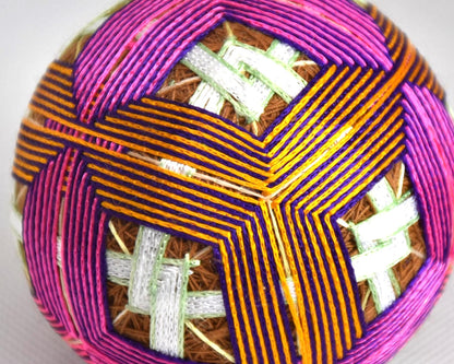 Hand-Embroidered Japanese Temari Ball Folk Art pattern detail showing colorful thread work