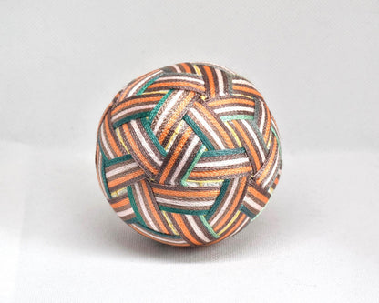 Hand-Embroidered Japanese Temari Ball folk art table scatter showing the back side with geometric thread patterns