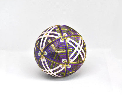 Hand-Embroidered Japanese Temari Ball Folk Art in vibrant colorful threads with intricate geometric embroidery