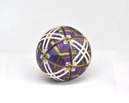Hand-Embroidered Japanese Temari Ball Folk Art in vibrant colorful threads with intricate geometric embroidery