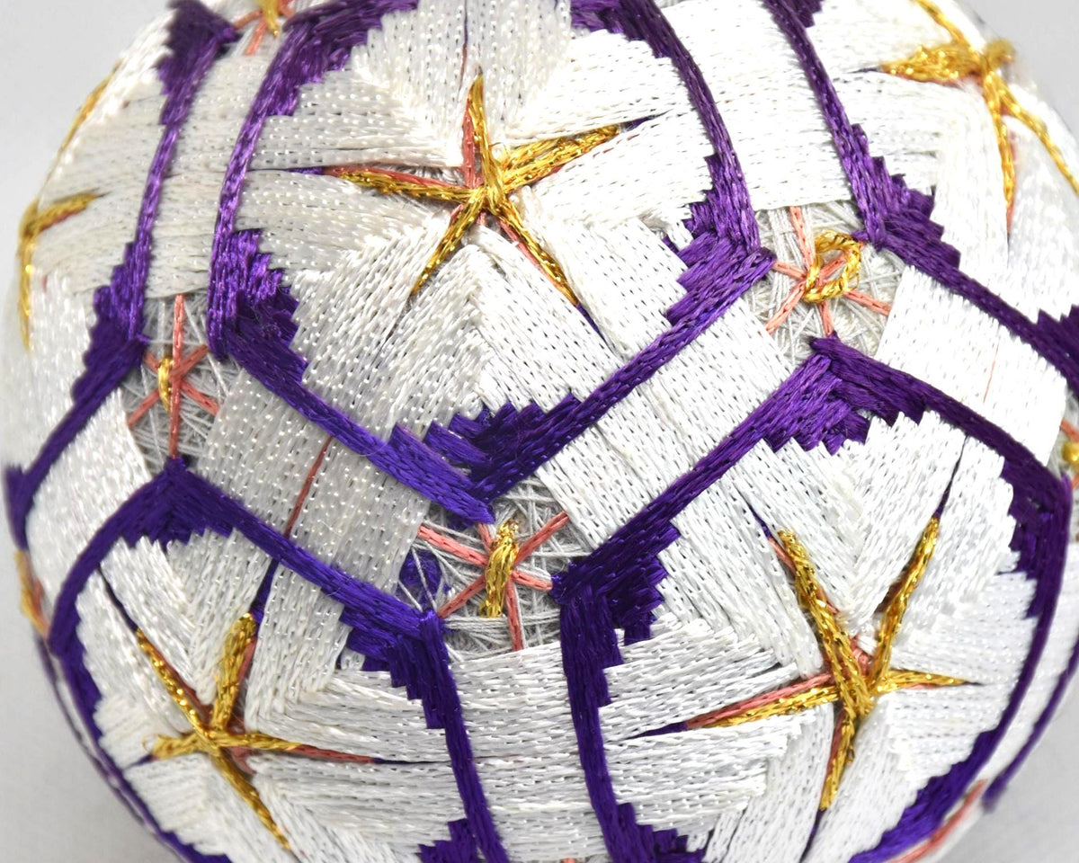 Hand-Embroidered Traditional Japanese Temari Ball close up pattern detail