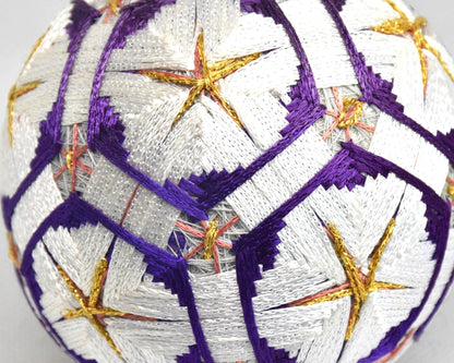 Hand-Embroidered Traditional Japanese Temari Ball close up pattern detail