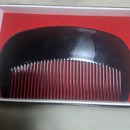 Japanese Black Lacquer Kushi Comb back view resting inside original red lined box