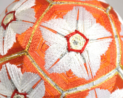 Hand-Embroidered Japanese Temari Ball Folk Art close-up of intricate stitched geometric motifs
