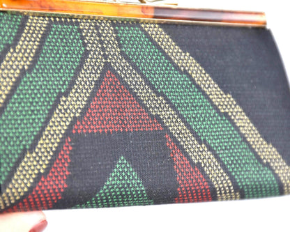 Green Oshima Tsumugi Silk Gamaguchi Coin Purse close-up of the back textile pattern.