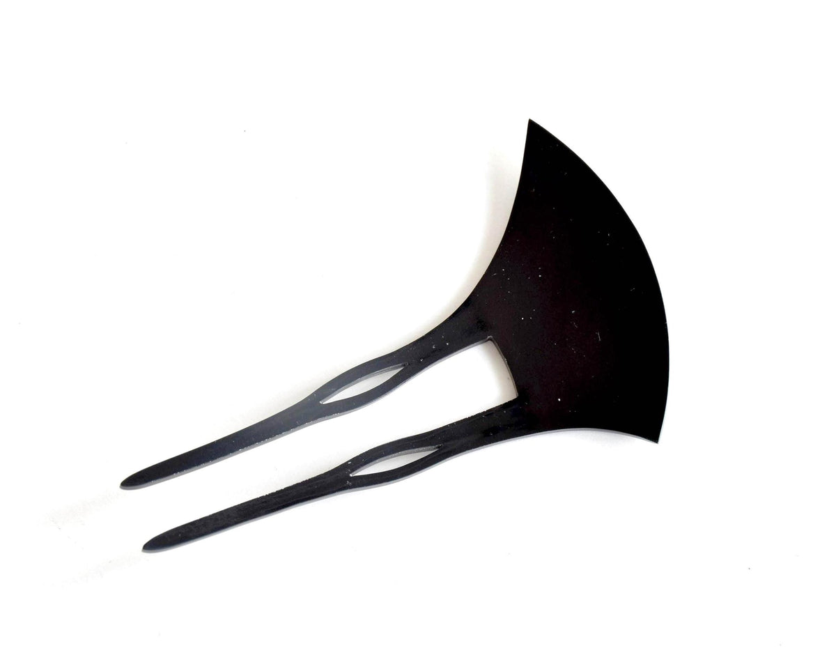 Bachi-Gata Kanzashi Fan-Shaped Hair Fork shown from the back with a smooth and plain reverse surface