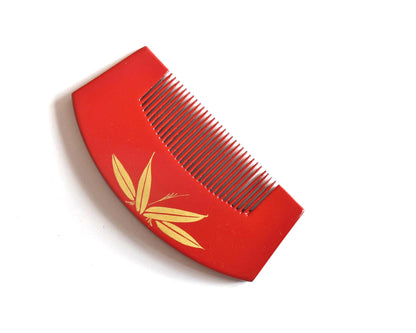 Red Lacquer Kanzashi Set hair accessories comb reverse with gold bamboo leaves