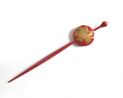 Red Lacquer Kanzashi Set hair accessories maru-kanzashi hair pin front with crane