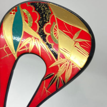 Red Lacquer Fan Kanzashi hair accessories, detailed view of the traditional painted patterns