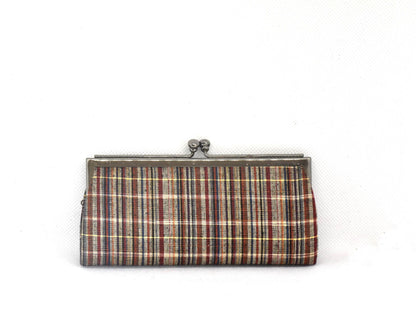 Ueda Tsumugi silk coin purse shown horizontally centered in a straight front view