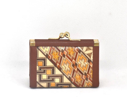 Yosegi Zaiku coin purse showing front geometric marquetry pattern