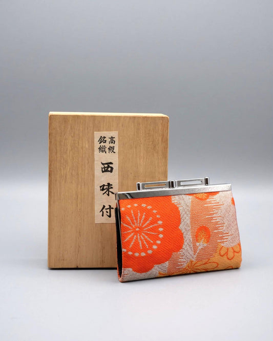 Nishijin-Ori Silk Coin Purse Orange Floral Brocade by Kyoto artisans