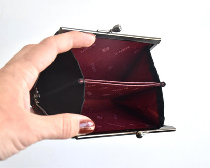 Inden Deerskin Gamaguchi Coin Purse Geometric Pattern open inside view