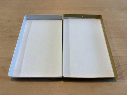 Tamamushi Lacquerware Forks Hagi Motif Set Of 5 inside view of the open empty cardboard presentation box