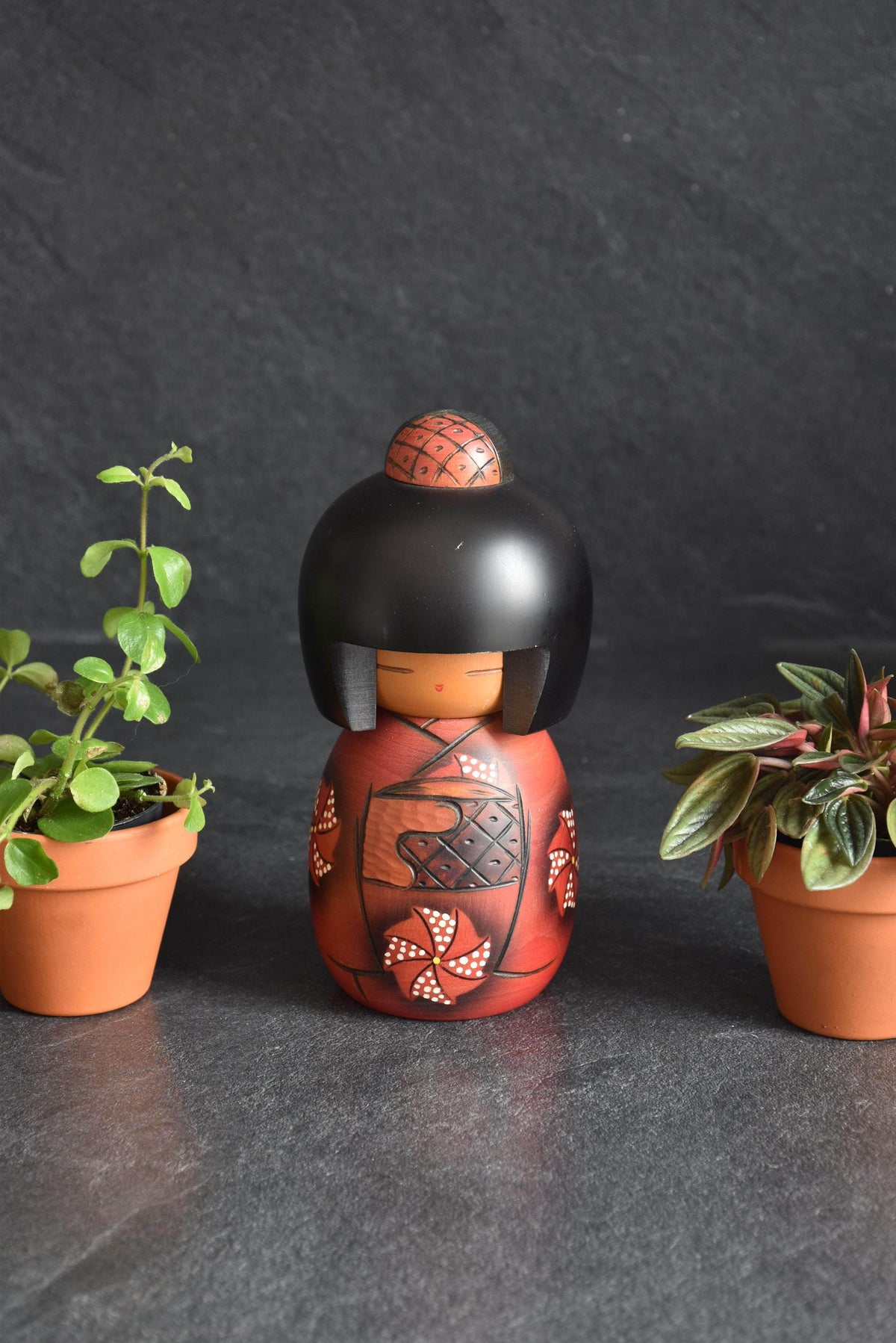 Masae Fujikawa Sosaku Kokeshi Red Floral Kimono