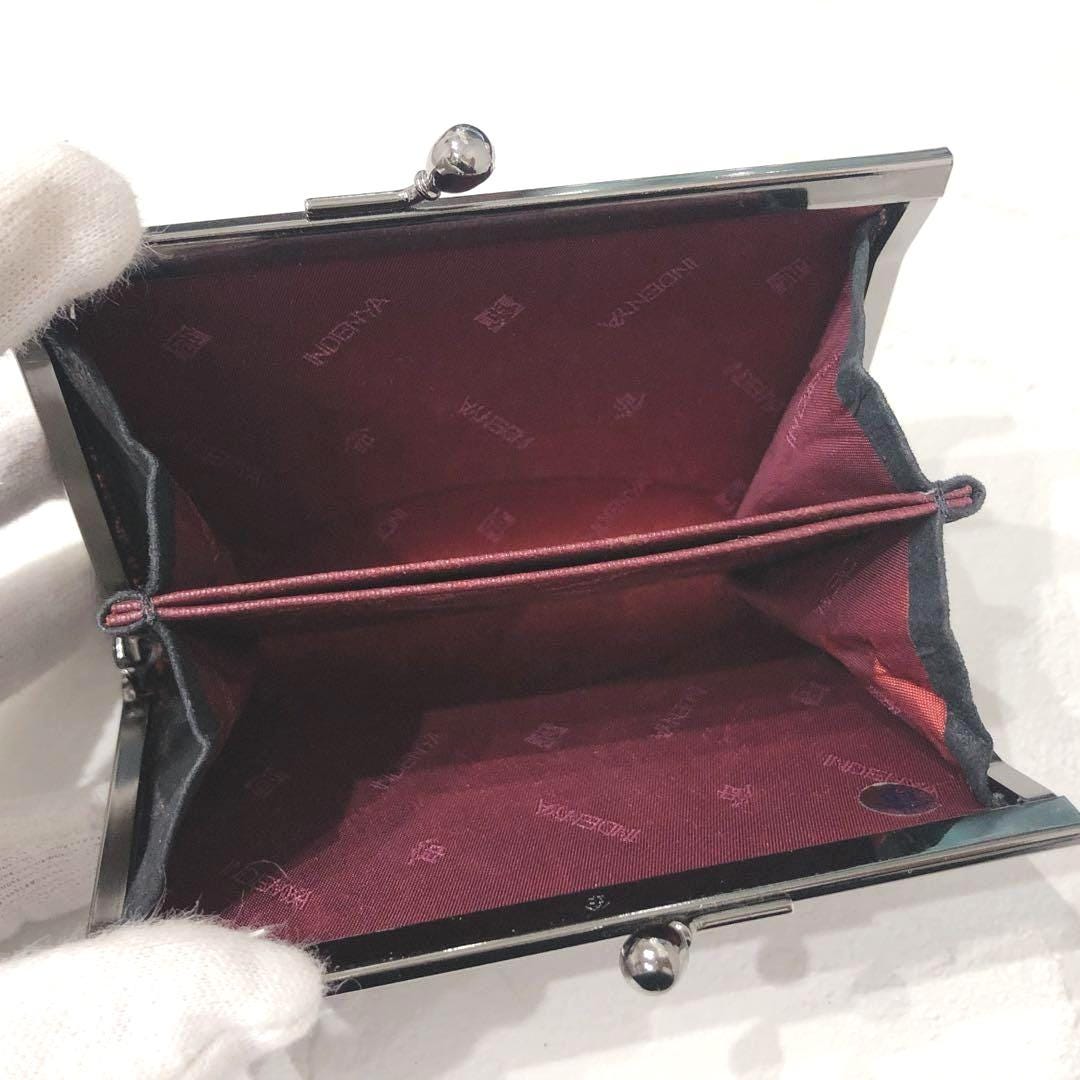 Inden Deerskin Gamaguchi Coin Purse interior view showing fabric lining and divider