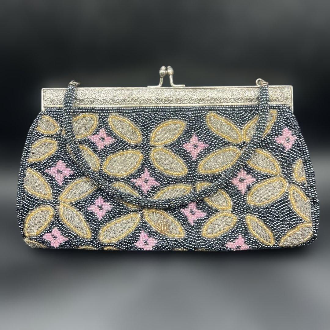Japanese Beaded Clutch With Geometric Floral Pattern handbag featuring intricate glass beadwork