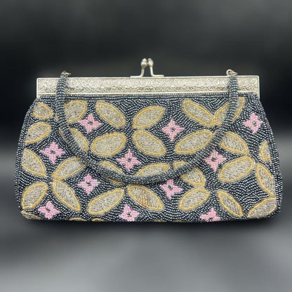 Japanese Beaded Clutch With Geometric Floral Pattern handbag featuring intricate glass beadwork