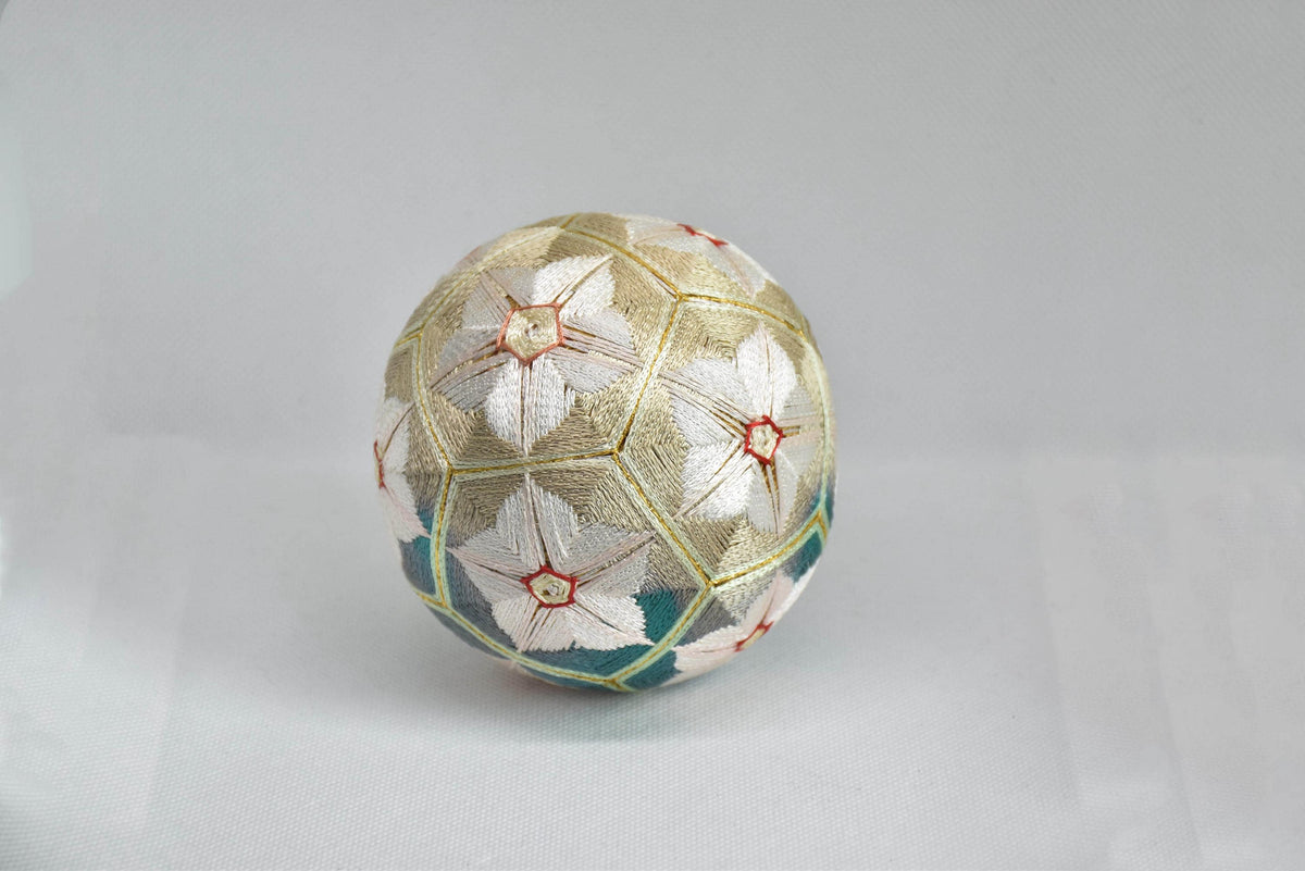 Hand-Embroidered Japanese Temari Folk Art Ball table scatters, angled view