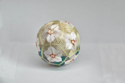 Hand-Embroidered Japanese Temari Folk Art Ball table scatters, angled view