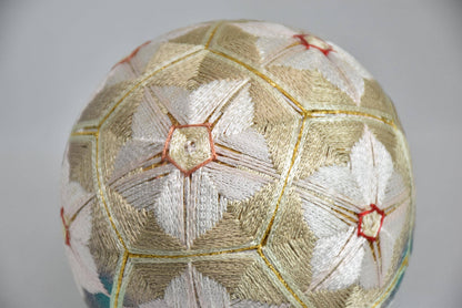 Hand-Embroidered Japanese Temari Folk Art Ball table scatters, pattern detail of embroidered top
