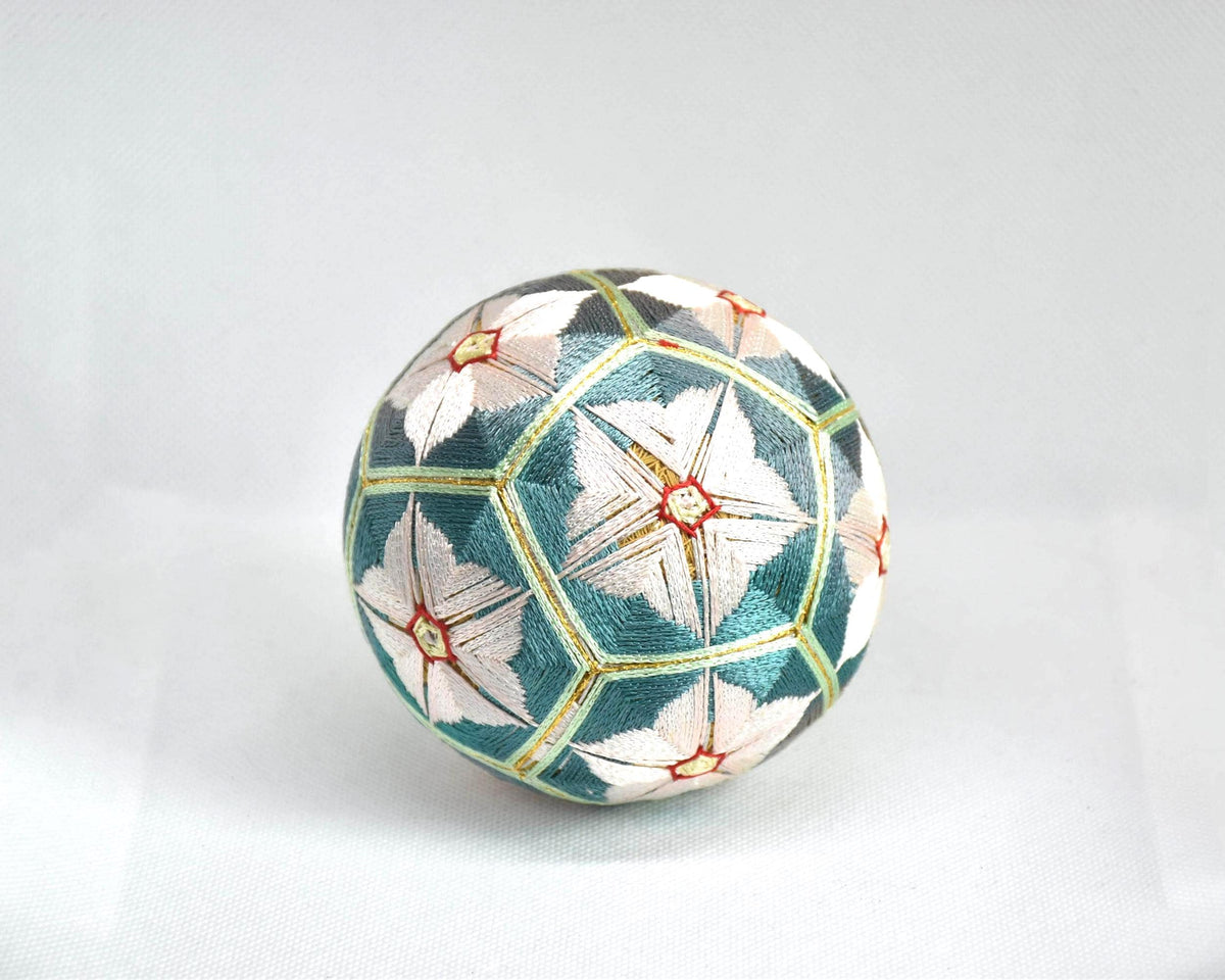 Hand-Embroidered Japanese Temari Folk Art Ball table scatters, front view