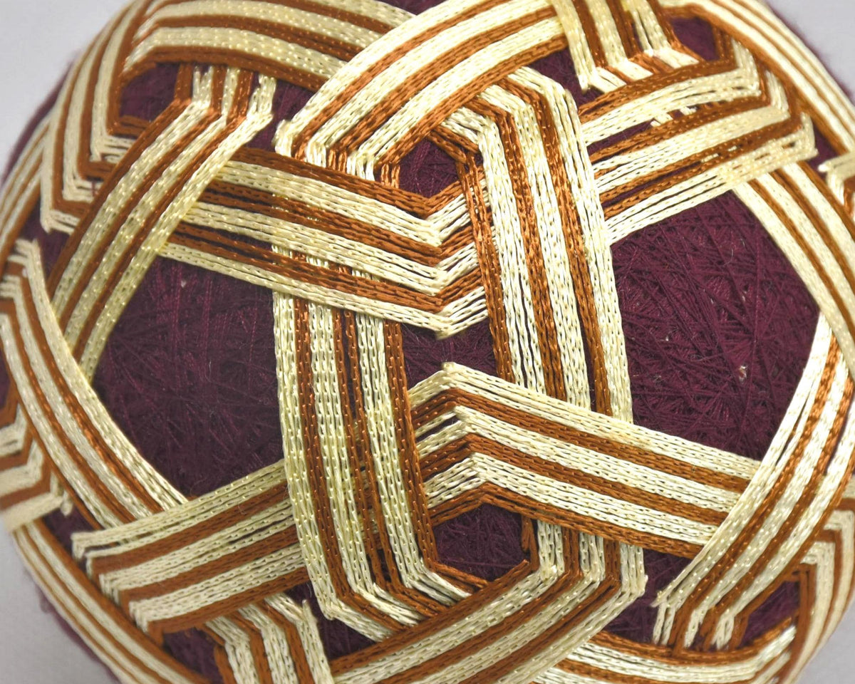 Hand-Embroidered Japanese Temari Ball Folk Art macro view of the vibrant colourful embroidered surface