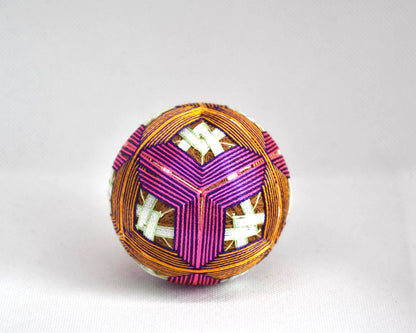 Hand-Embroidered Japanese Temari Ball Folk Art shown from another angle