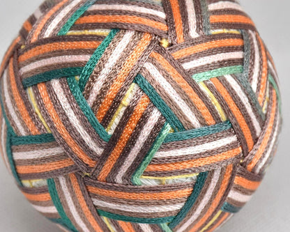 Hand-Embroidered Japanese Temari Ball folk art table scatter closeup of the intricate embroidered geometric pattern