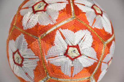 Hand-Embroidered Japanese Temari Ball Folk Art pattern detail showing colorful embroidery