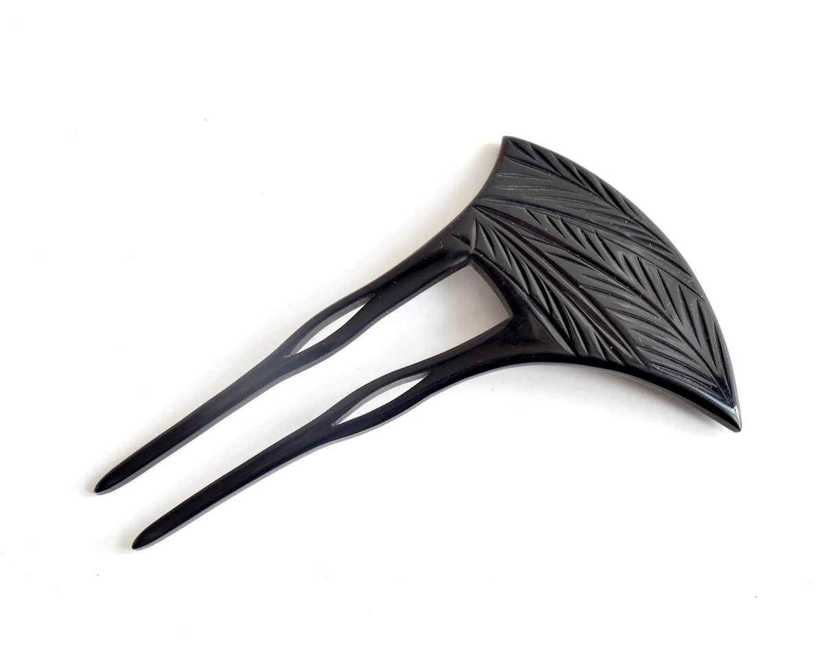 Bachi-Gata Kanzashi Fan-Shaped Hair Fork angled view showing the smooth dark finish and prongs