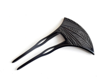 Bachi-Gata Kanzashi Fan-Shaped Hair Fork angled view showing the smooth dark finish and prongs