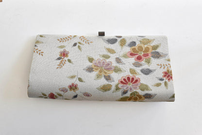 Chirimen Crepe Kimono Clutch Floral Pattern full front view on a white background